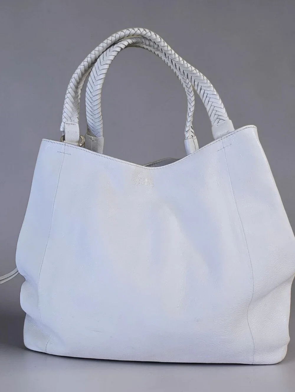 Vince Camuto White Leather Hobo Bag Braided Handle - Picture 2 of 16